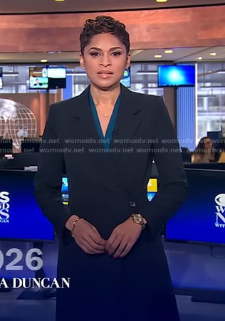 Jericka's black pleated blazer dress on CBS Evening News