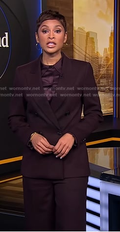 Jericka’s dark brown blazer and pant suit on CBS Evening News
