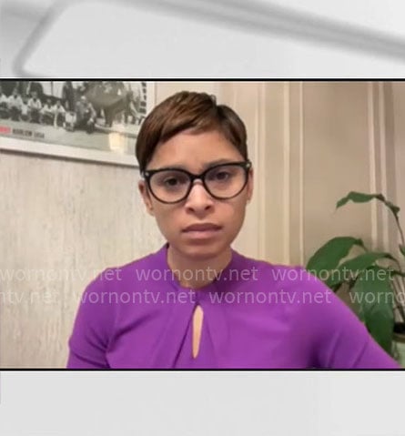 Jericka’s purple keyhole sweater on CBS Mornings