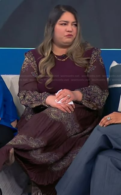 Jessica Roberts burgundy floral dress on Tamron Hall Show