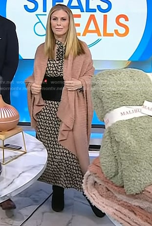 Jill’s beige print tie neck midi dress on Today