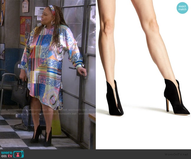 Jimmy Choo High Heels Suede Clear Cut Bootie Ankle Boots worn by Regina Upshaw (Kim Fields) on The Upshaws