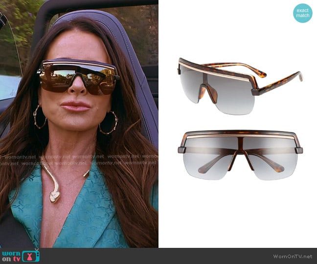 Jimmy Choo Pose 133mm Shield Sunglasses worn by Kyle Richards on The Real Housewives of Beverly Hills