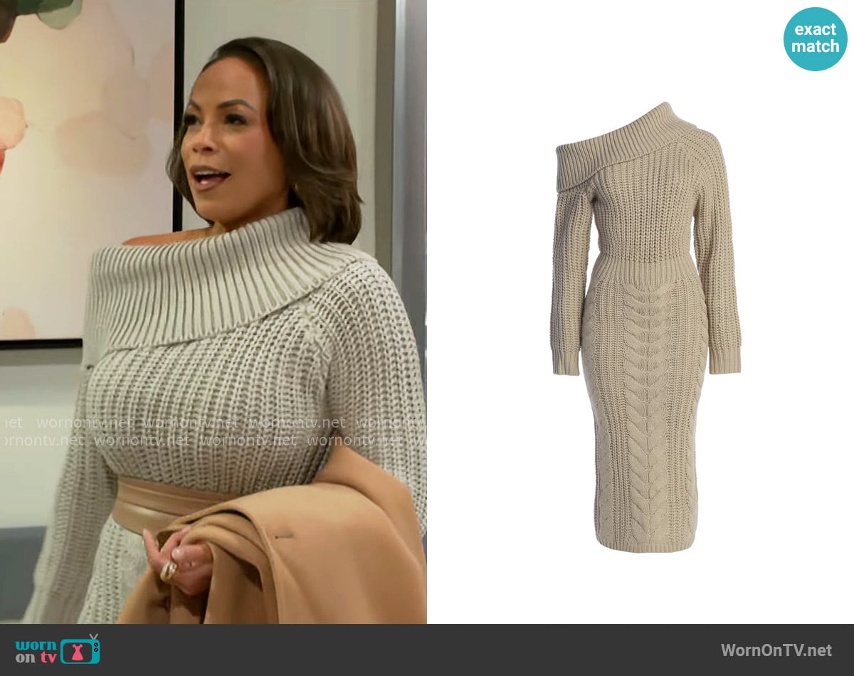 JLuxLabel Stone Monette Cable Knit Dress worn by Nicole Dupree Richardson (Daphnee Duplaix) on Beyond the Gates
