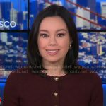 Jo Ling Kent’s burgundy cardigan with gold buttons on CBS Mornings