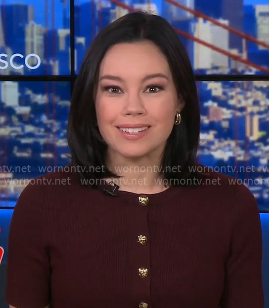 Jo Ling Kent's burgundy cardigan with gold buttons on CBS Mornings