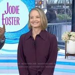 Jodie Foster’s burgundy shirtdress on Today