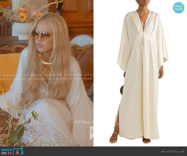 Johanna Ortiz I Want To Hold Your Hand Satin-jacquard Maxi Dress in Cream worn by Rachel Zoe on The Real Housewives of Beverly Hills