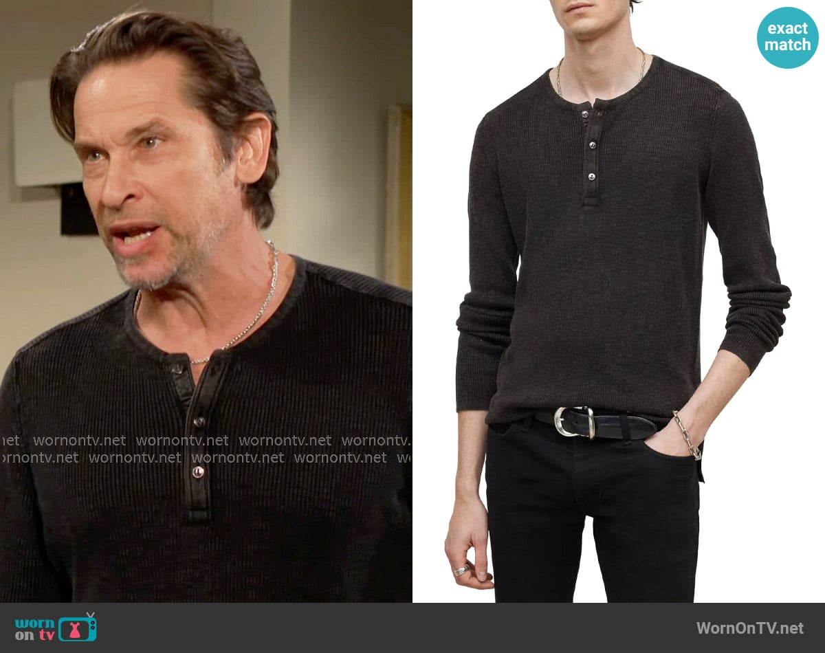 Matt’s black henley tee on The Young and the Restless