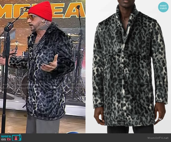 John Varvatos Templeton Leopard Print Faux Fur Topcoat in Deep Charcoal