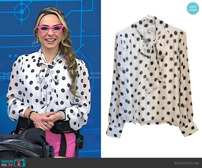 Joie Polka Dot Blouse with Tie worn by Katie Linendoll on Today