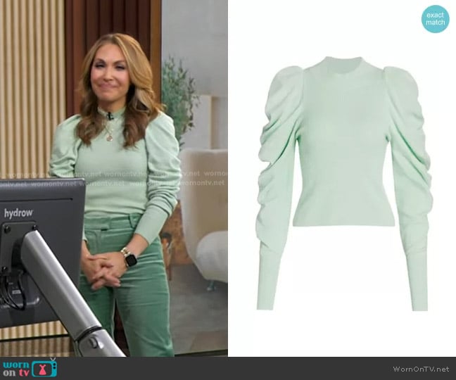 Jonathan Simkhai Drea Drape Sleeve Sweater in Mint worn by Lori Bergamotto on Good Morning America