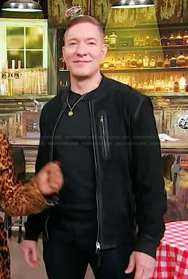 Joseph Sikora’s black zip bomber jacket on Sherri