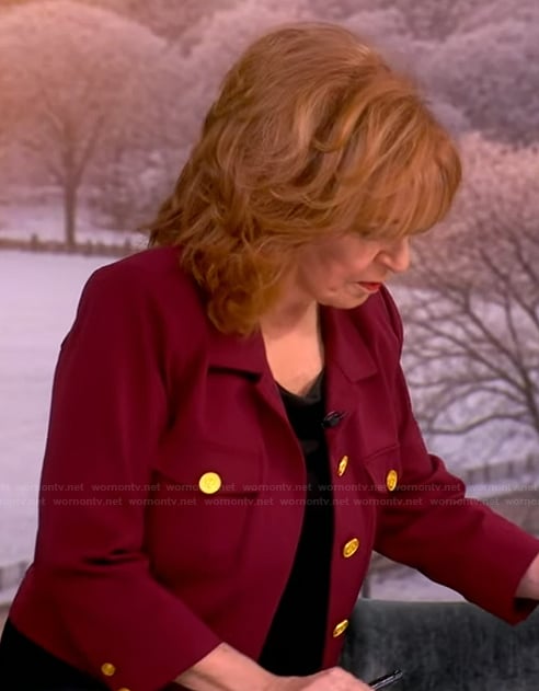Joy’s red gold button jacket on The View