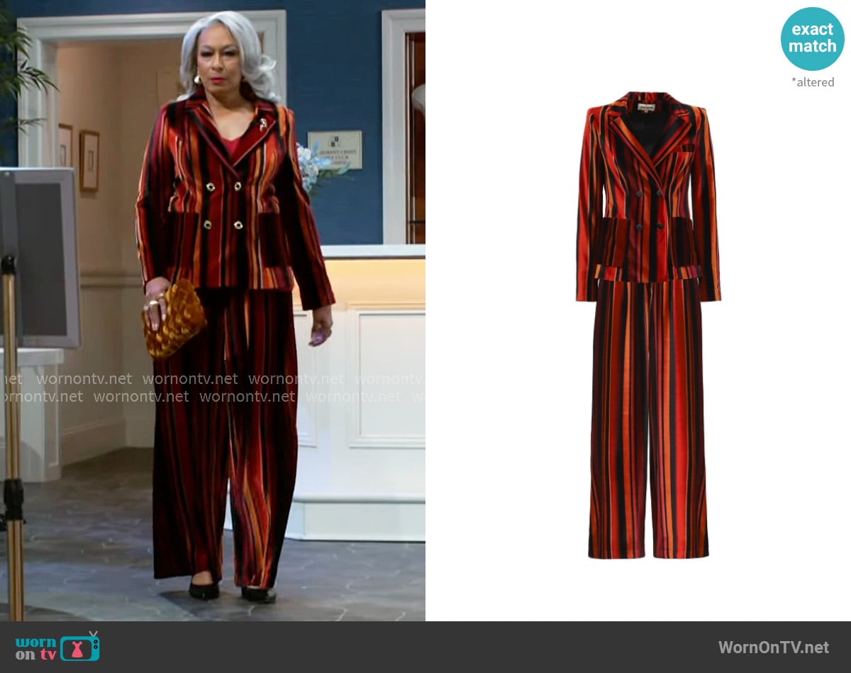 Anita’s striped velvet suit on Beyond the Gates Anita’s striped velvet suit on Beyond the Gates