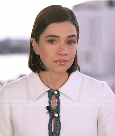 Julie Tsirkin’s white denim trim dress on Today