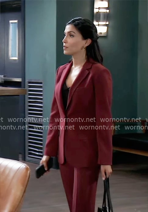 Justine's burgundy suit on General Hospital