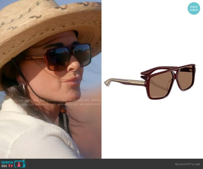 Kaite x Oliver Peoples 1977C Aviator Sunglasses in Burgundy worn by Kyle Richards on The Real Housewives of Beverly Hills