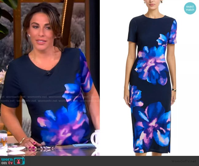 Alyssa’s blue floral print sheath dress on The View