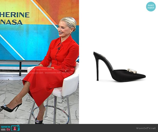 Kandee Black caviar Silk Crystal Mules worn by Katherine Lanasa on Today