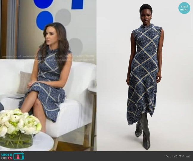 Karen Millen Tweed Yarn Fringe Trim Knitted Dress worn by Hanna Battah on Good Morning America