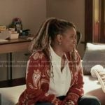 Karen’s red paisley print knit cardigan on 9-1-1