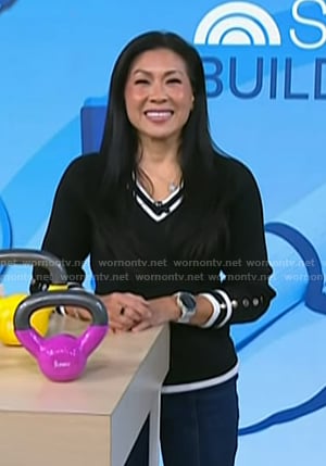 Karena Wu’s black v-neck sweater on Today