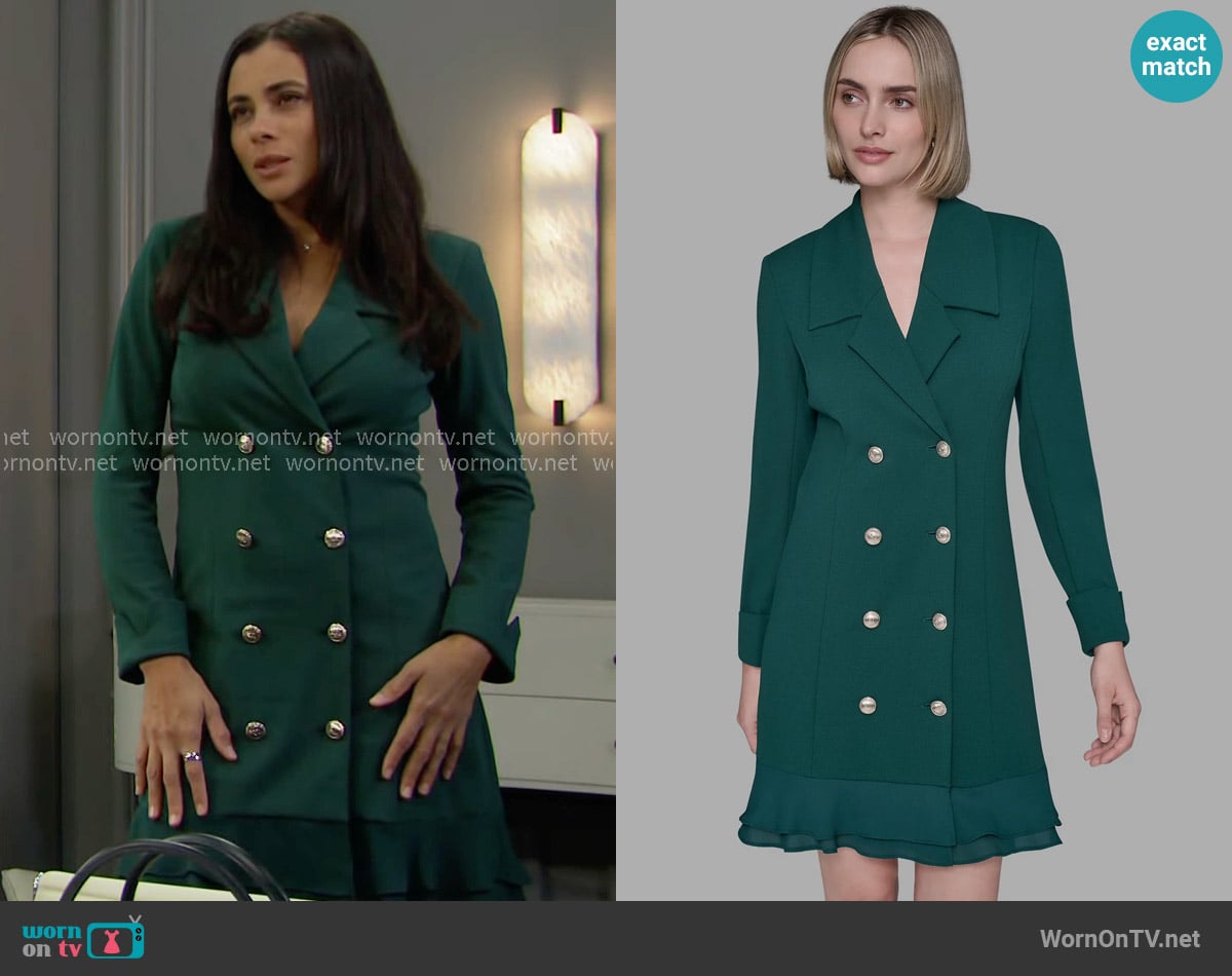 Daphne’s green double-breasted dress on The Bold and the Beautiful