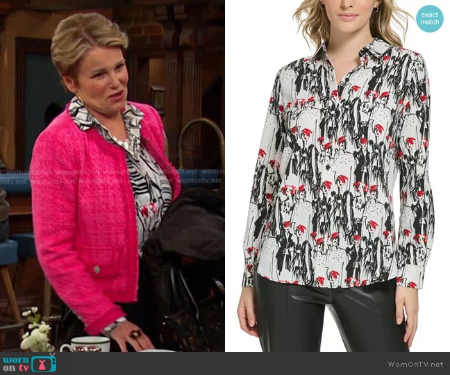 Karl Lagerfeld Fashion Girl Printed Shirt worn by Bonnie Lockhart (Judi Evans) on Days of our Lives