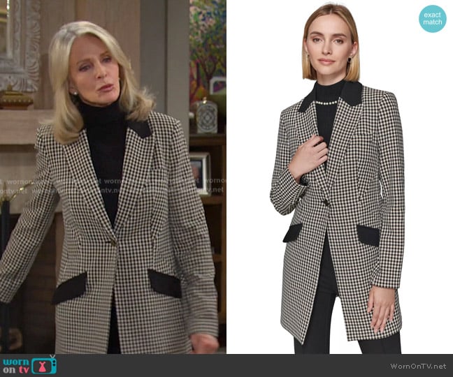 Karl Lagerfeld Paris Checkered One-Button Blazer worn by Marlena Evans (Deidre Hall) on Days of our Lives