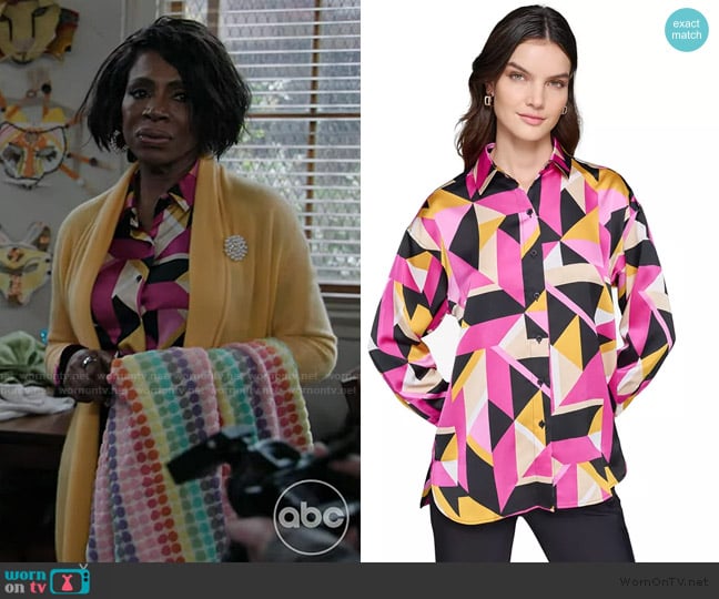 Karl Lagerfeld Paris Oversized Printed Button-Down Top worn by Barbara Howard (Sheryl Lee Ralph) on Abbott Elementary