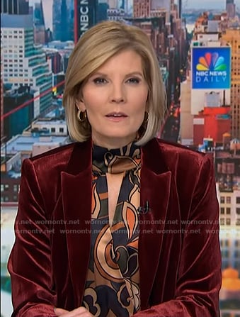 Kate’s black floral keyhole dress and red velvet blazser on NBC News Daily