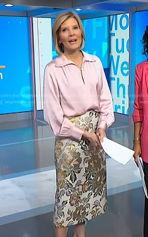 Kate's pink collared blouse and floral skirt on NBC News Daily