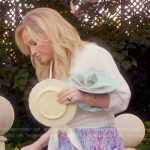 Kathy’s blue floral wide pants on The Real Housewives of Beverly Hills