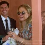 Kathy’s red floral ruffle dress on The Real Housewives of Beverly Hills