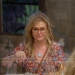 Kathy’s red floral ruffle dress on The Real Housewives of Beverly Hills