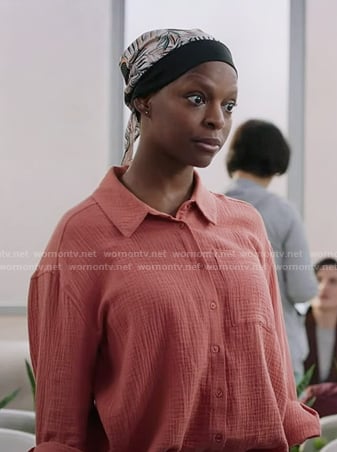 Katie’s pink oversized gauze button down shirt on Greys Anatomy