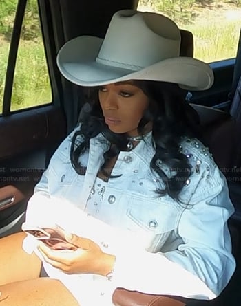 Keiarna's white embellished dress and jacket on The Real Housewives of Potomac