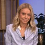 Kelly’s blue stripe shirt on Live with Kelly and Mark