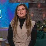 Kelly’s beige belted waistcoat on The Kelly Clarkson Show