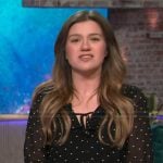 Kelly's black polka dot sheer blouse on The Kelly Clarkson Show