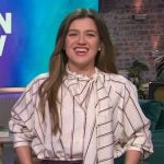 Kelly’s stripe tie neck blouse on The Kelly Clarkson Show