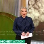 Kelly O’Grady’s navy satin blouse on CBS Mornings