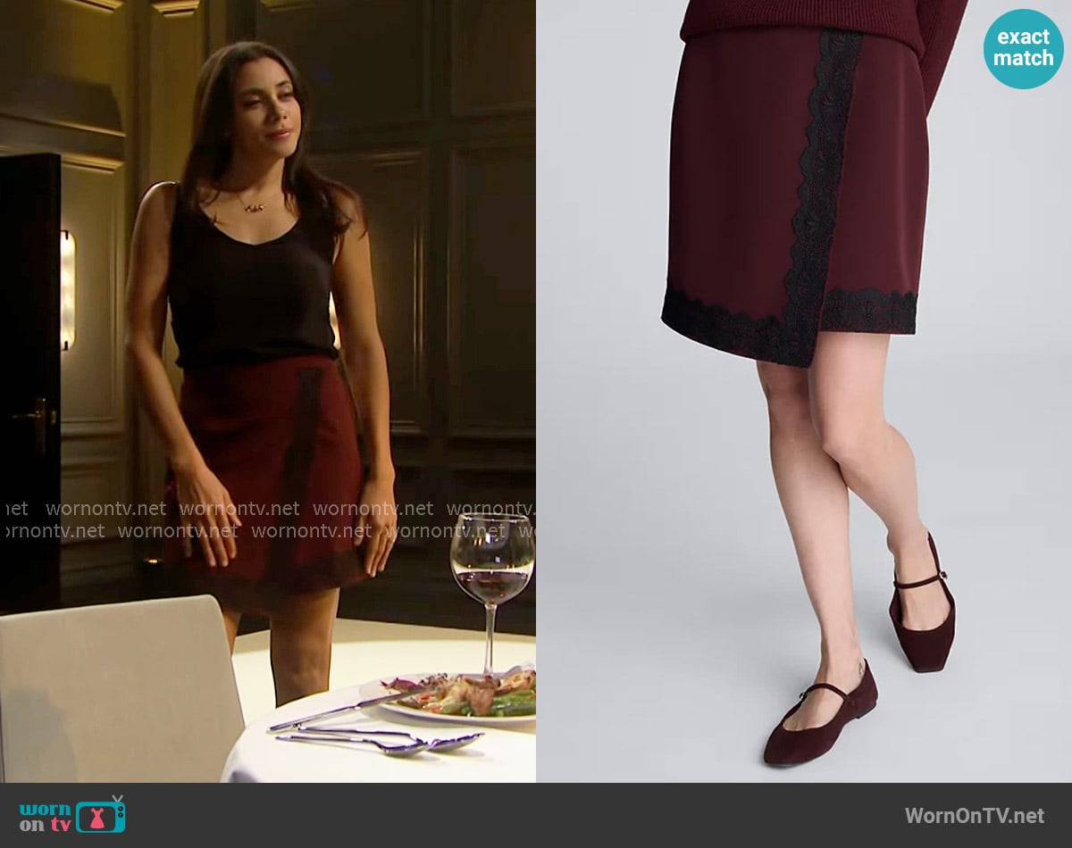 Daphne’s red lace-trim skirt on The Bold and the Beautiful