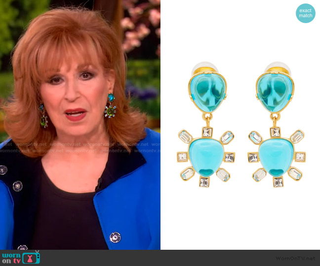 Kenneth Jay Lane Gold & Aqua Drop Clip Earrings worn by Joy Behar on The View