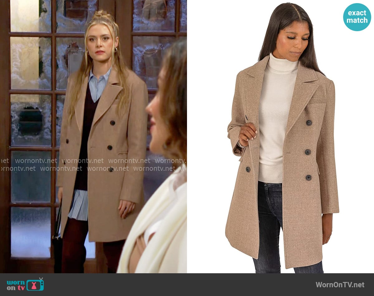 Kensie Double Breasted Melange Faux Wool Peacoat worn by Claire Grace (Hayley Erin) on The Young and the Restless