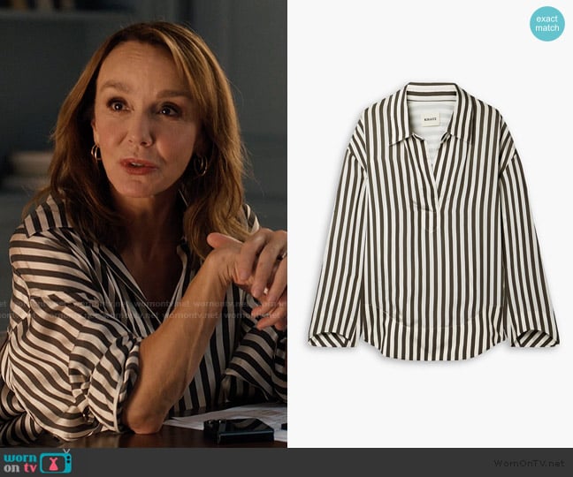 Khaite Melan Striped Woven Shirt worn by Sylvie (Philippine Leroy-Beaulieu) on Emily in Paris