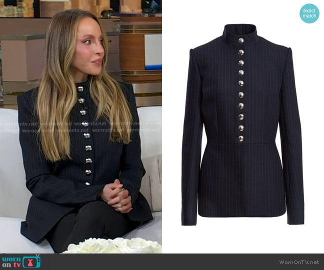 Gabby Bernstein’s pinstripe long jacket on GMA Gabby Bernstein’s pinstripe long jacket on GMA