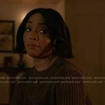 Athena's green open knit short sleeve sweater on 9-1-1