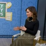 Rebecca's khaki pleated leather skirt on Good Morning America